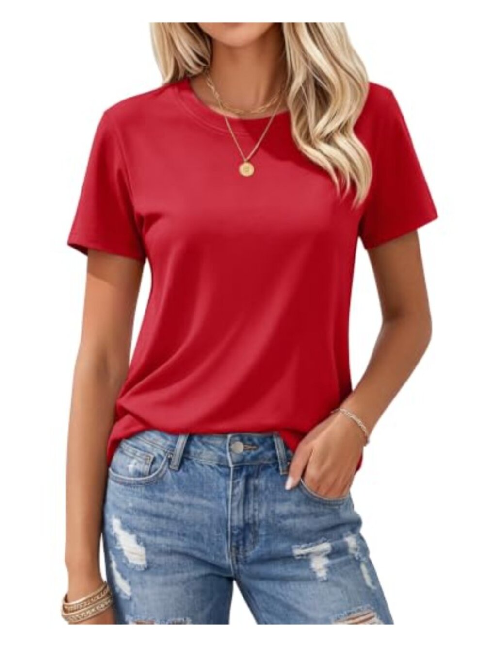 Women's Short Sleeve Crew Neck Cotton T-Shirt Moisture Wicking Summer Top